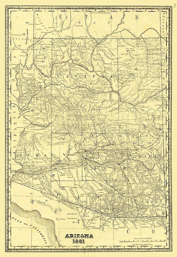 Antique Maps - Old Cartographic maps - Antique Map of Arizona, 1881 Drawing by Studio Grafiikka