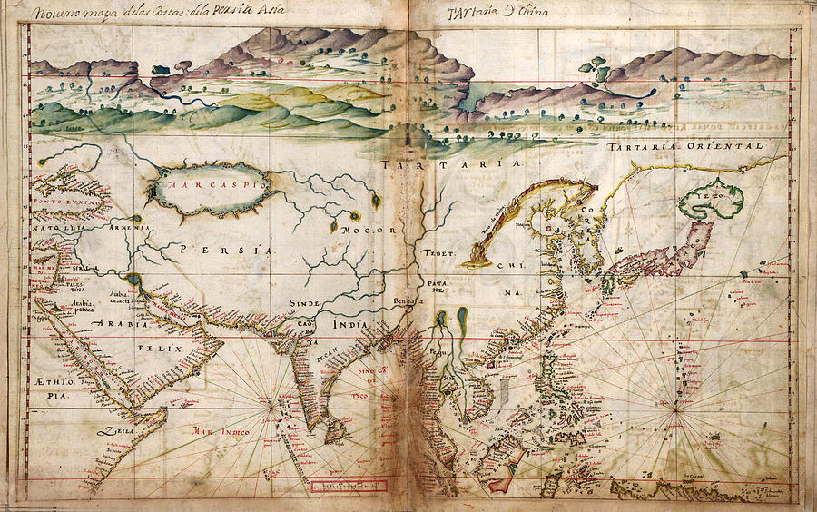 Antique Maps - Old Cartographic maps - Antique Map of Asia, 1630 Drawing by Studio Grafiikka