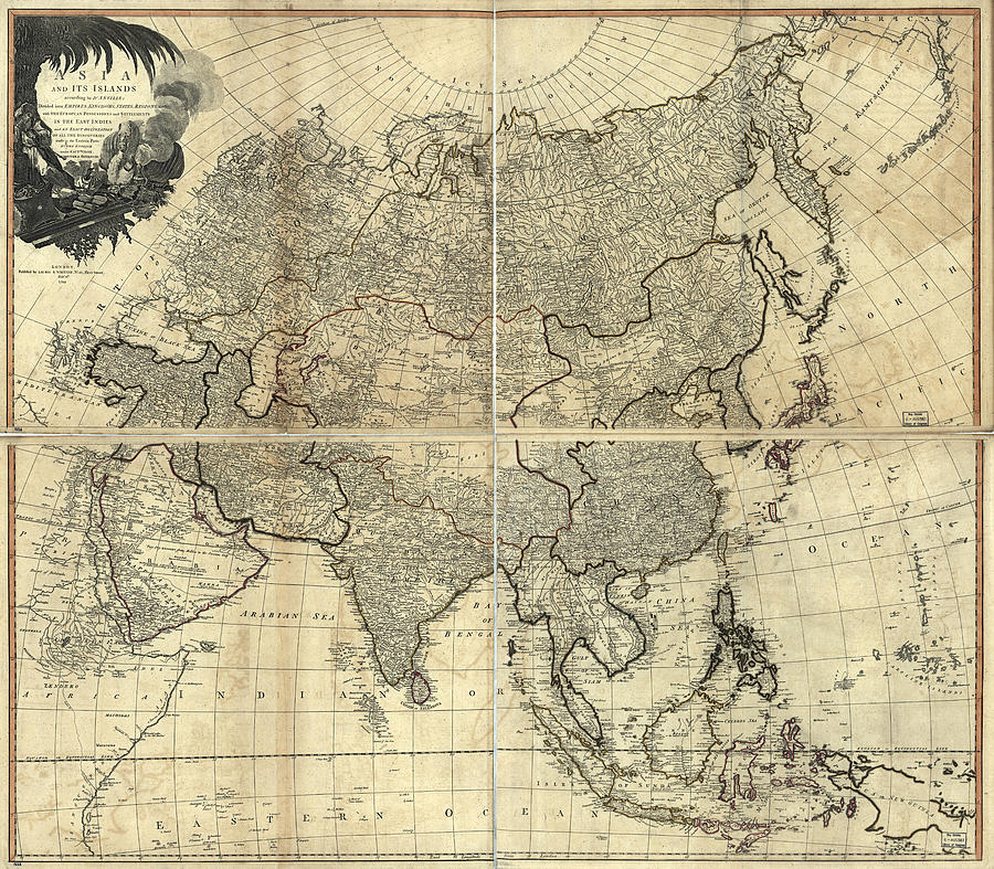 Antique Maps - Old Cartographic Maps - Antique Map Of Asia And Its Islands, 1799 Drawing