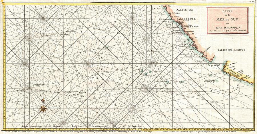 Map Drawing - Antique Maps - Old Cartographic maps - Antique Map of Baja California, Pacific Trade Routes, 1750 by Studio Grafiikka
