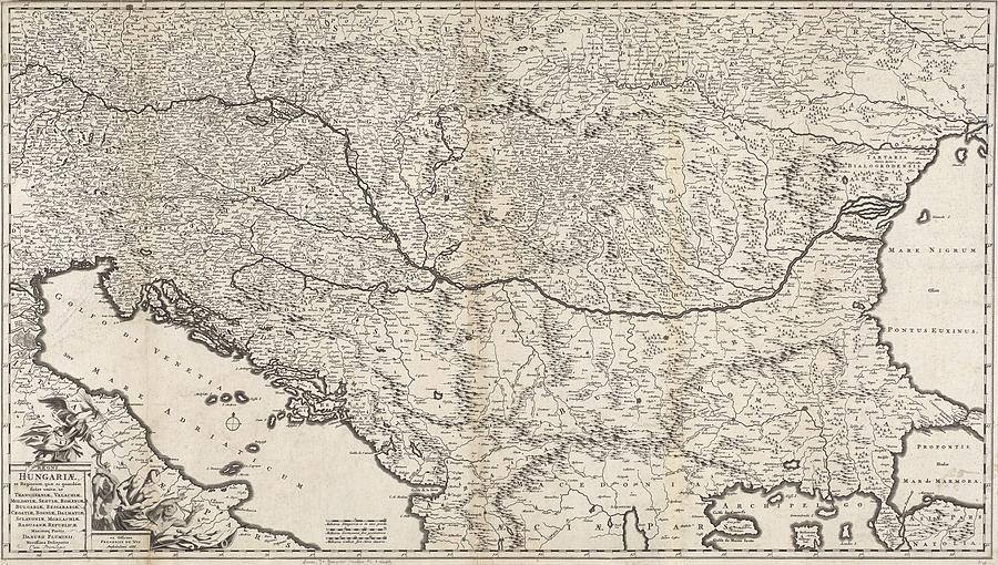 Antique Maps - Old Cartographic Maps - Antique Map Of The Balkan Peninsula, 1686 Drawing