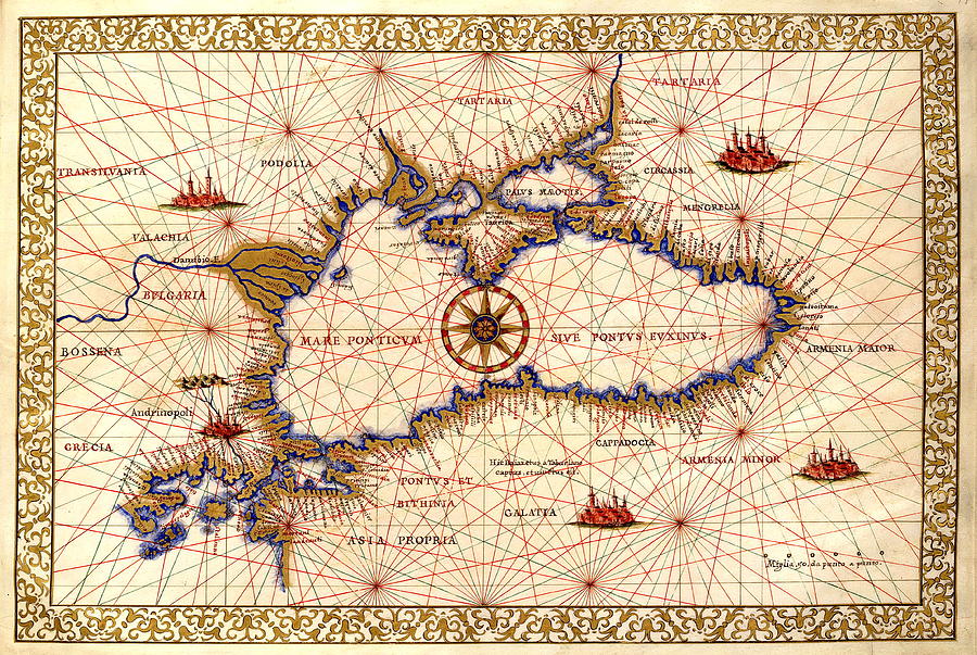 Antique Maps - Old Cartographic Maps - Antique Map Of Black Sea - Mare Ponticum, 1560 Drawing