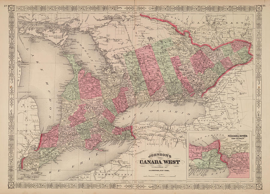 Antique Maps - Old Cartographic Maps - Antique Map Of Canada And Niagara River And Vicinity Drawing