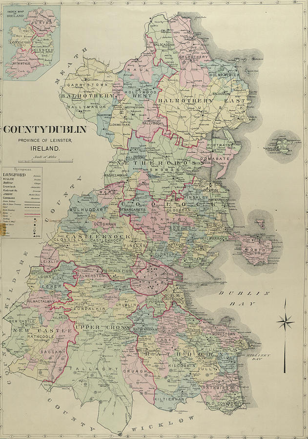 Antique Maps - Old Cartographic Maps - Antique Map Of County Dublin, Ireland Drawing