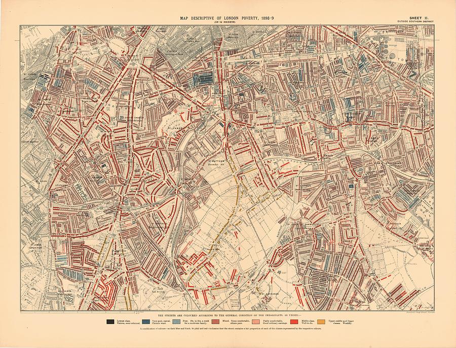 Antique Maps - Old Cartographic Maps - Antique Map Descriptive Of The Poverty In London, 1899 Drawing