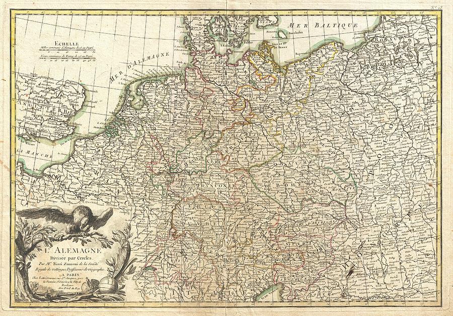 Antique Maps - Old Cartographic maps - Antique Map of Germany and Poland, 1771 Drawing by Studio Grafiikka
