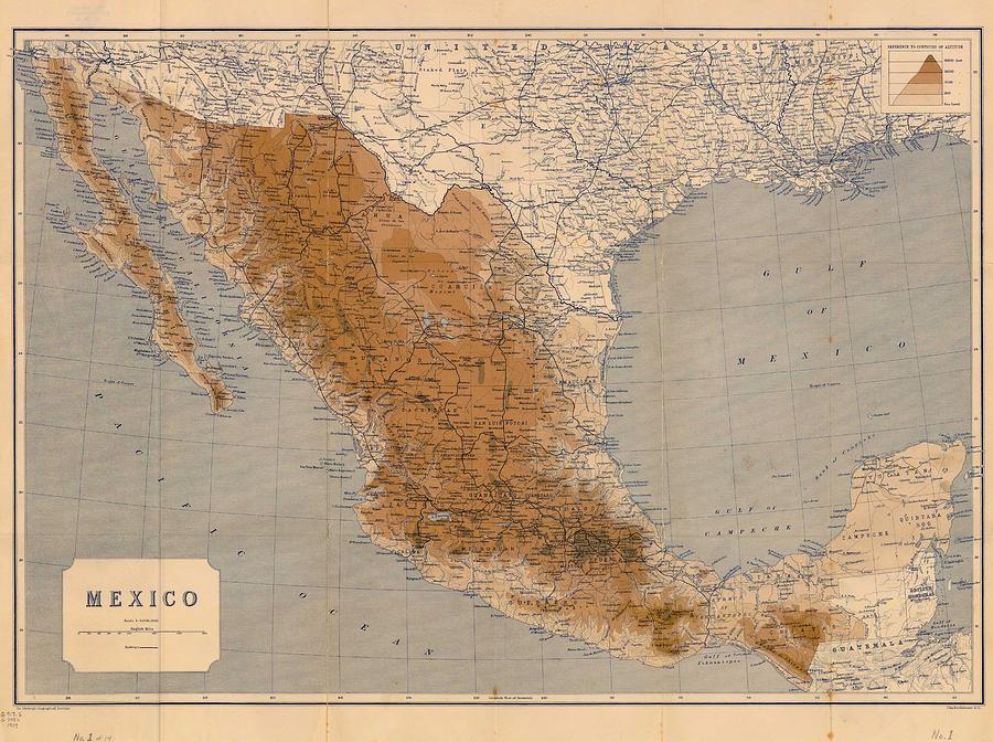 Vintage Drawing - Antique Maps - Old Cartographic maps - Antique Map of Mexico, 1919 by Studio Grafiikka