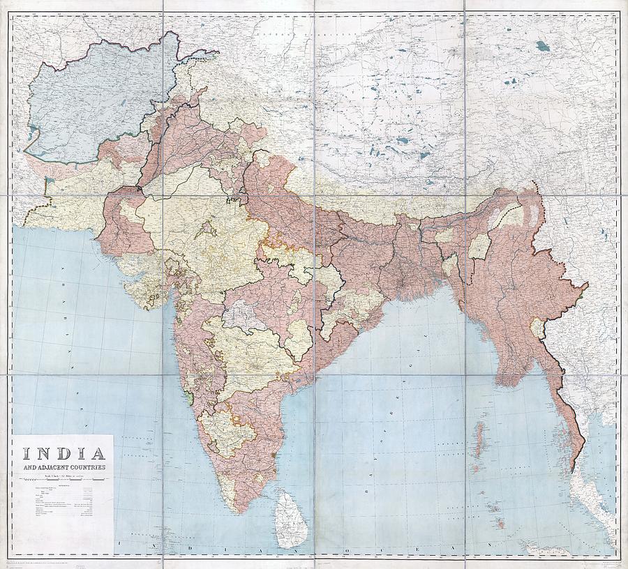 Antique Maps - Old Cartographic Maps - Antique Map Of India And Adjacent Countries, 1915 Drawing