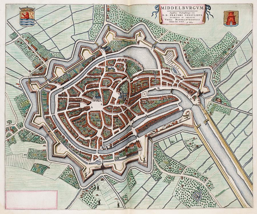 Antique Maps - Old Cartographic Maps - Antique Map Of Middelburg, Netherlands, 1652 Drawing