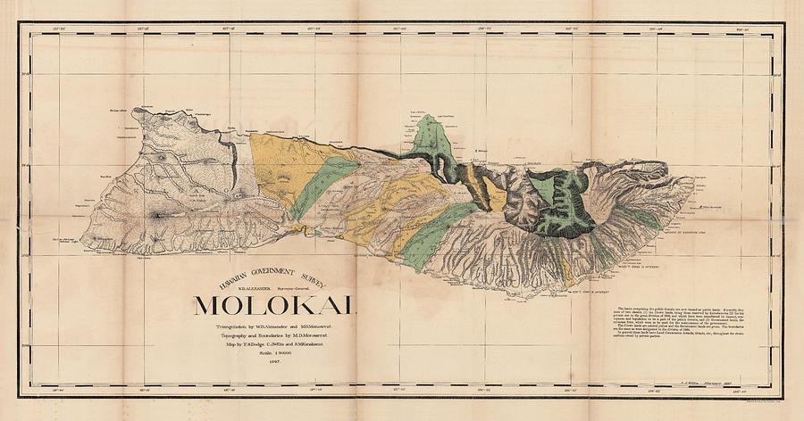 Antique Maps - Old Cartographic Maps - Antique Map Of Molokai, Hawaiian Island, 1897 Drawing
