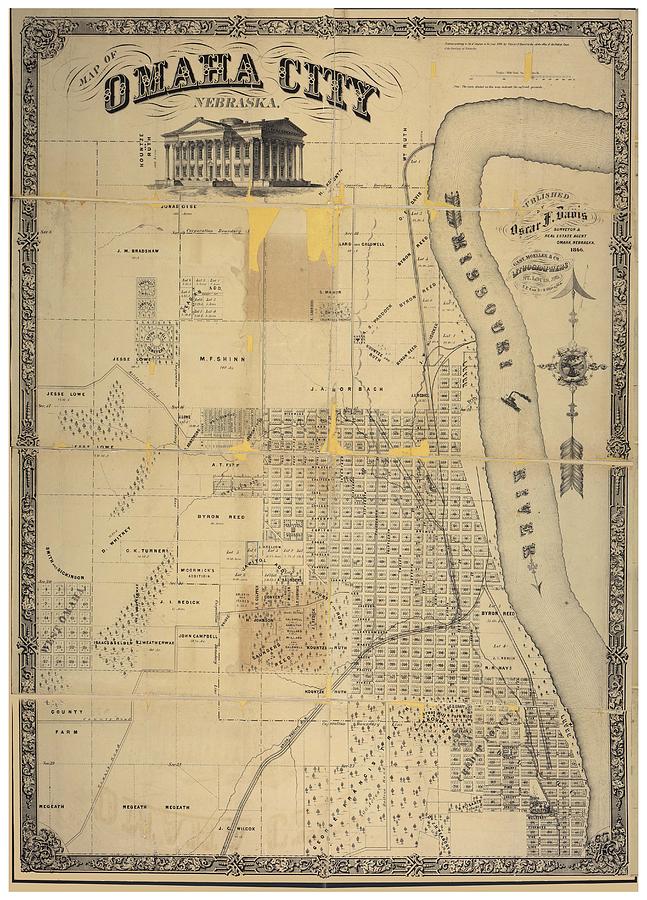 Antique Maps - Old Cartographic Maps - Antique Map Of Omaha City, Nebraska Drawing