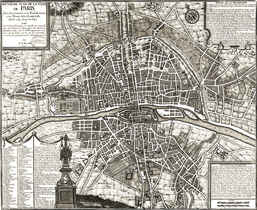 Paris 1620 Historic City Plan Vintage Map 24x32