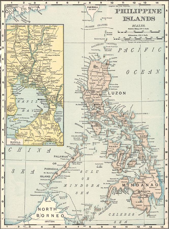 Antique Maps - Old Cartographic Maps - Antique Map Of Philippine Islands And Manila Bay, 1898 Drawing