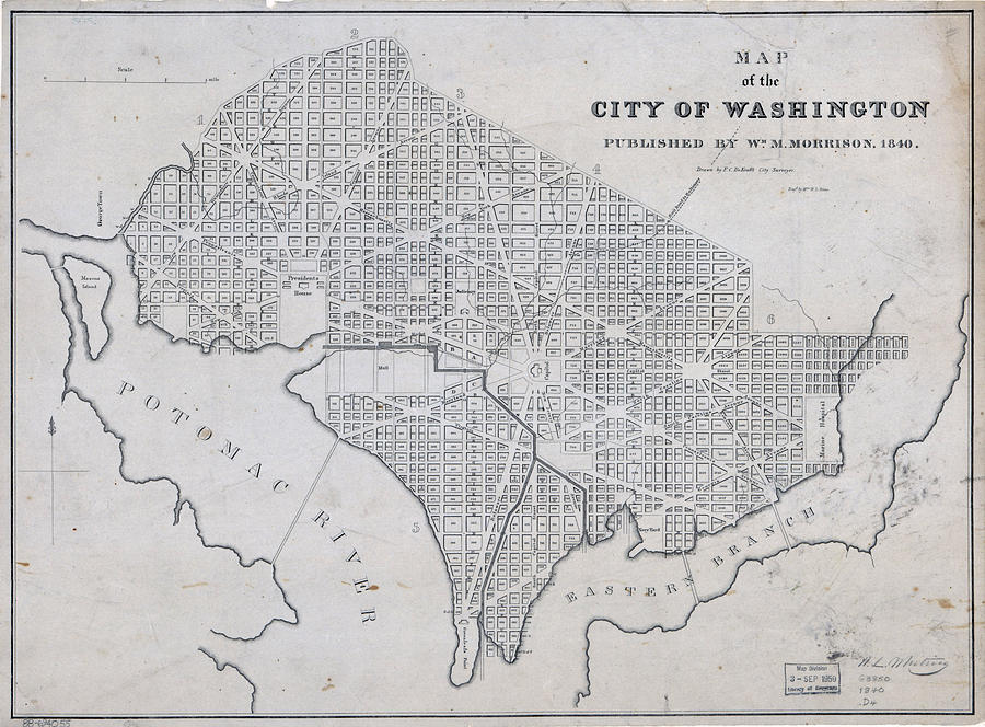 Washington Map Drawing - Antique Maps - Old Cartographic maps - Antique Map of the City of Washington, 1840 by Studio Grafiikka