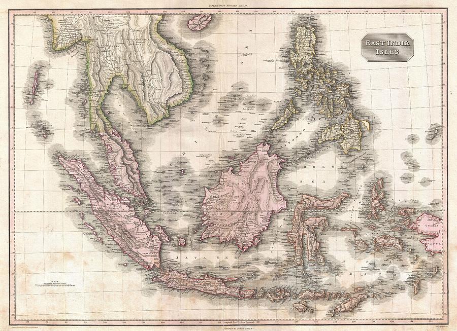 Map Drawing - Antique Maps - Old Cartographic maps - Antique Map of the East India Isles, Indonesia, 1818 by Studio Grafiikka