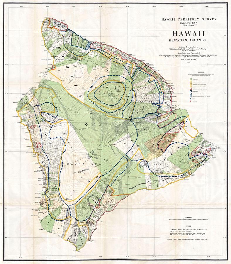 Antique Maps - Old Cartographic Maps - Antique Map Of The Islands Of Hawaii, 1901 Drawing