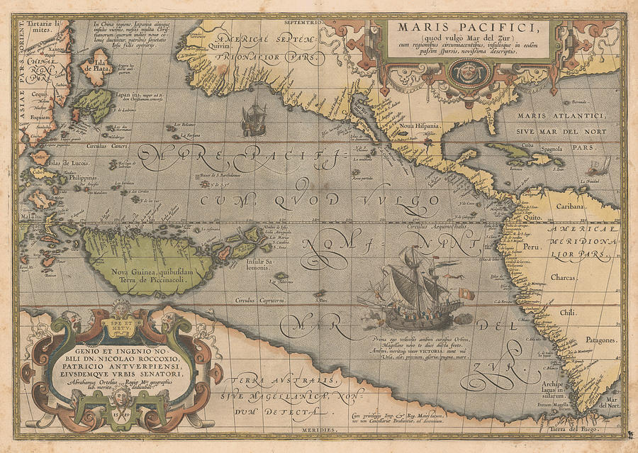 Antique Maps - Old Cartographic maps - Antique Map of the Pacific Ocean - Mar Del Zur, 1589 Drawing by Studio Grafiikka