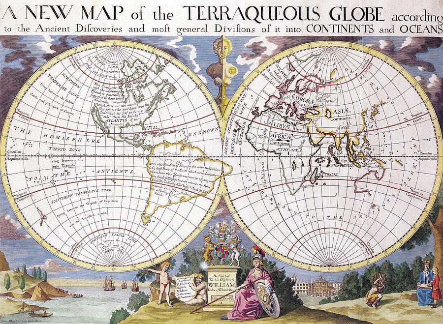 Antique Maps - Old Cartographic Maps - Antique Map Of The Terraqueous Globe Drawing
