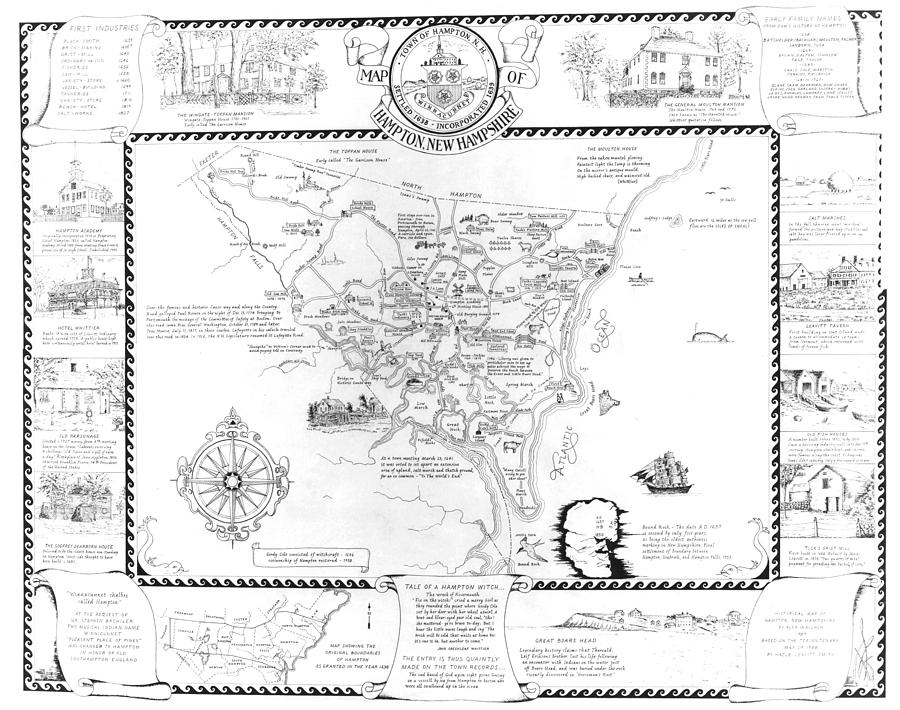 Antique Maps - Old Cartographic maps - Antique Map of the Town of Hampton, New Hampshire, 1639 Drawing by Studio Grafiikka