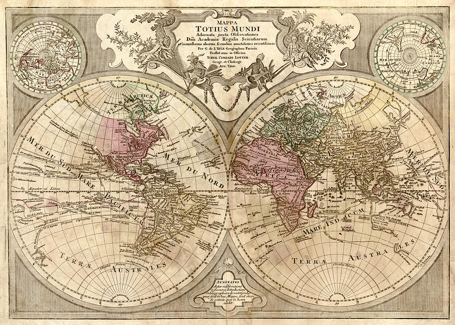 Antique Maps - Old Cartographic maps - Antique Map of the World, Globe - Mappa Mundi Drawing by Studio Grafiikka