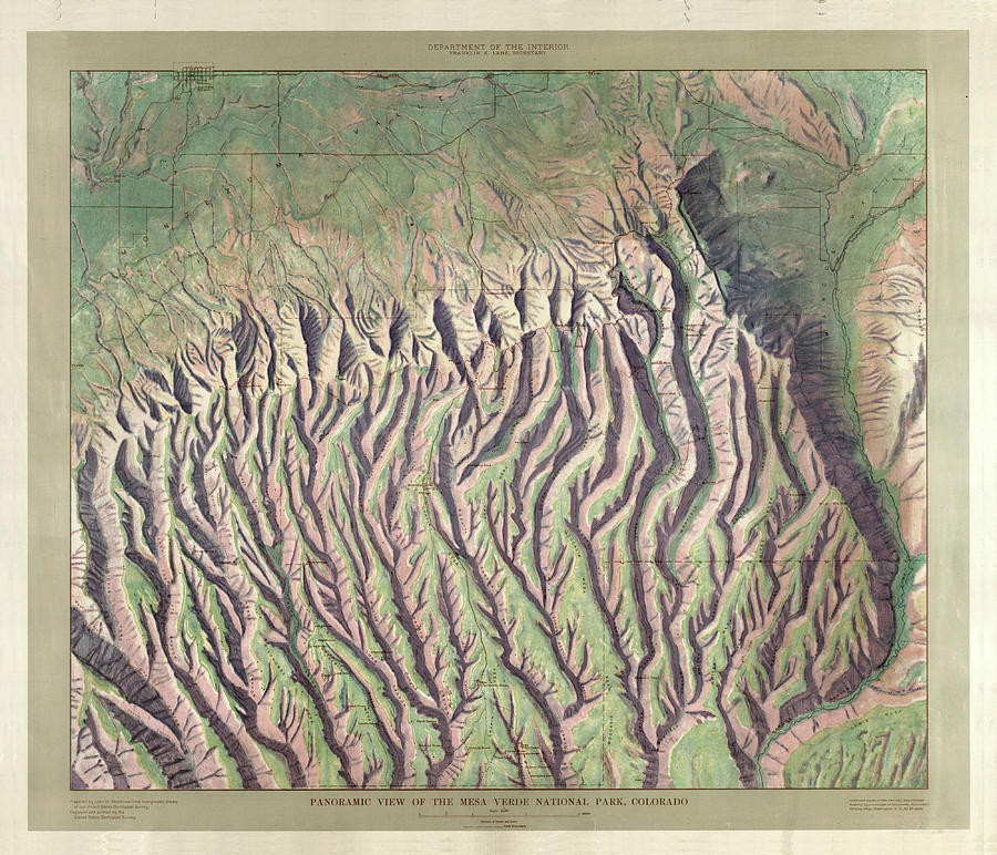Map Drawing - Antique Maps - Old Cartographic maps - Relief map of Mesa Verde National Park, Colorado by Studio Grafiikka