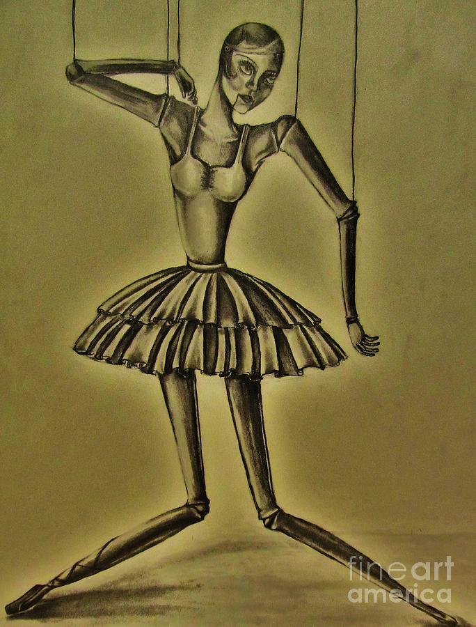 Antique Marionette Drawing by Hannah Lane