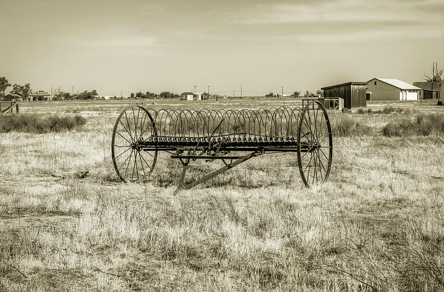 Antique McCormick Hay Rake - Black And White Photograph by Gene Parks