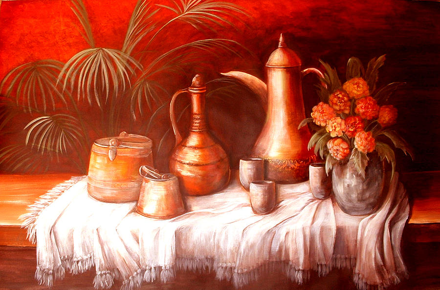 Antique Moroccan Pots Still Life Painting by Patricia Rachidi