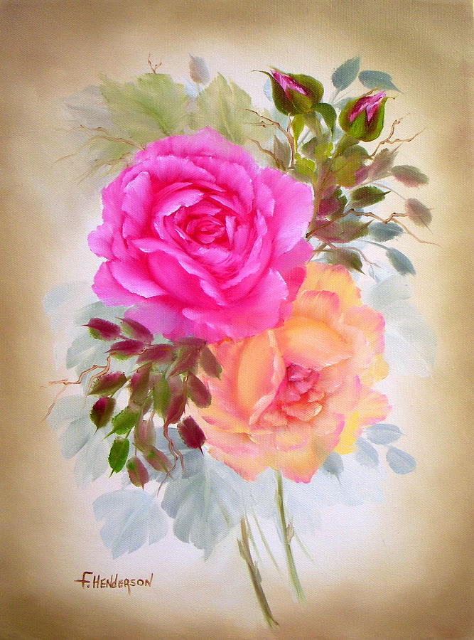 Roses Painting - Antique Roses by Francine Henderson Roses Painting - Antique Roses by Francine Henderson
