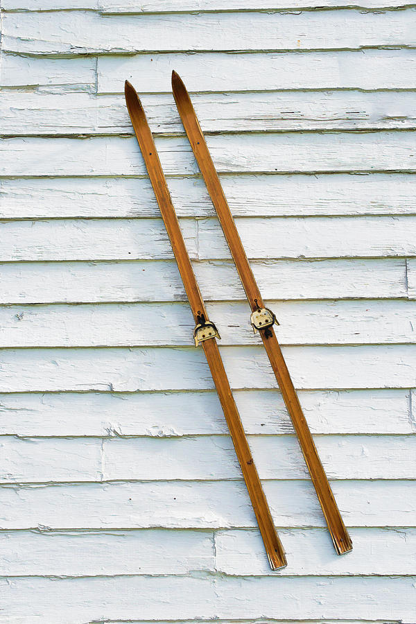Antique Skis On The Wall Photograph by Gary Slawsky