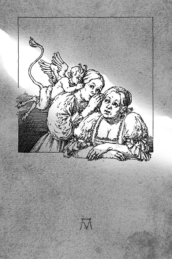 Antique Souvenir - Gossip Drawing by Attila Meszlenyi