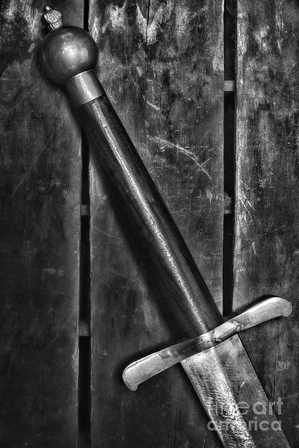 Errol Flynn Photograph - Antique Sword Hilt black and white by Paul Ward