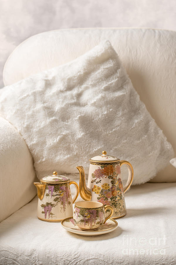 Tea Photograph - Antique Teaset On Sofa by Amanda Elwell
