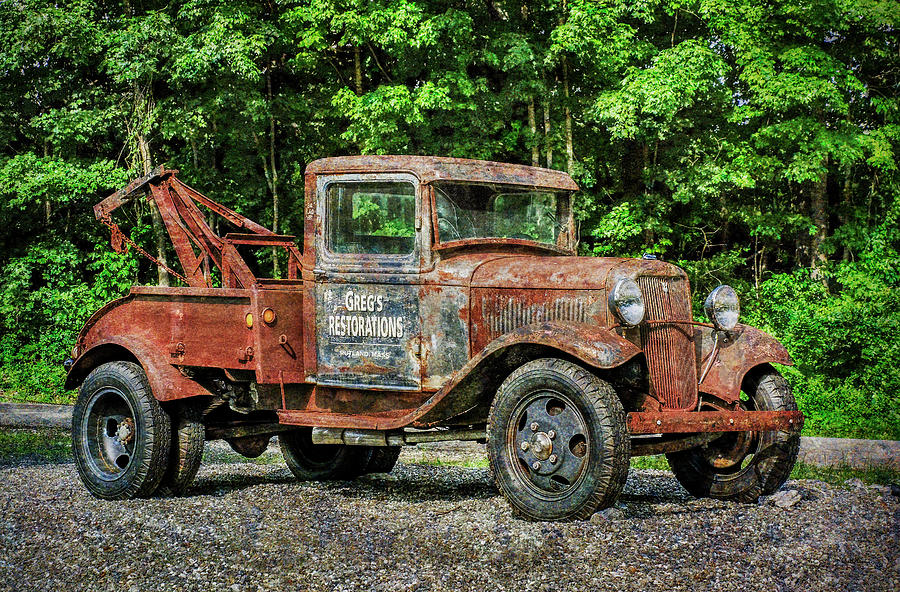 Vintage Photograph - Antique Tow Truck Signage by Betty Denise