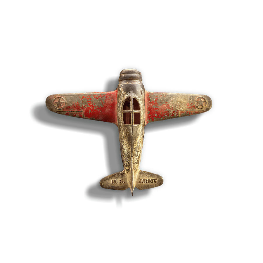 Still Life Photograph - Antique Toy Airplane Floating On White by YoPedro