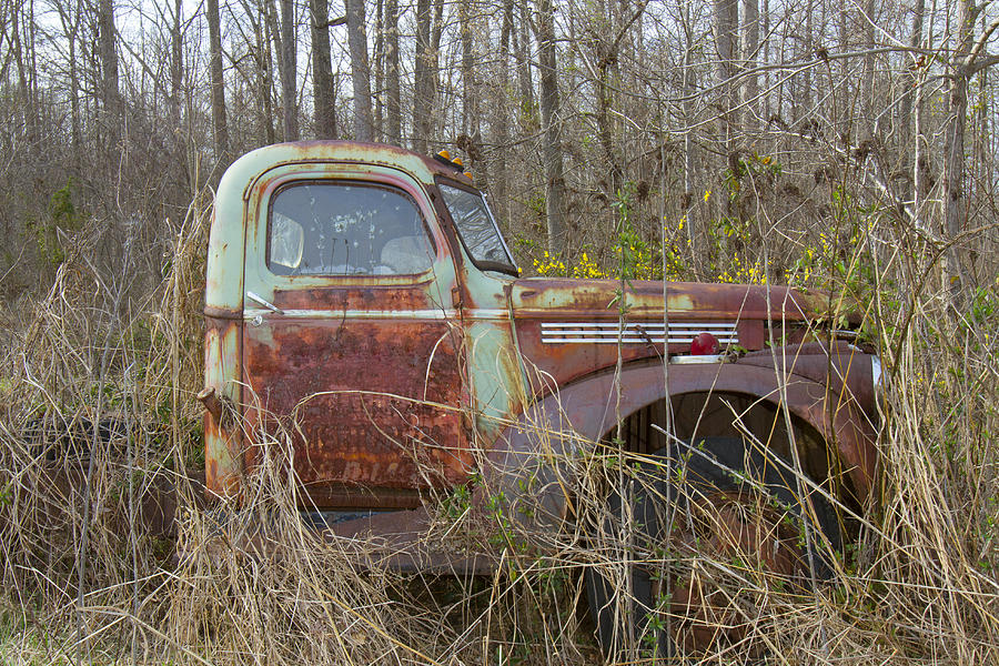 Antique truck in field with flowers Photograph by Karen Foley - Fine ...