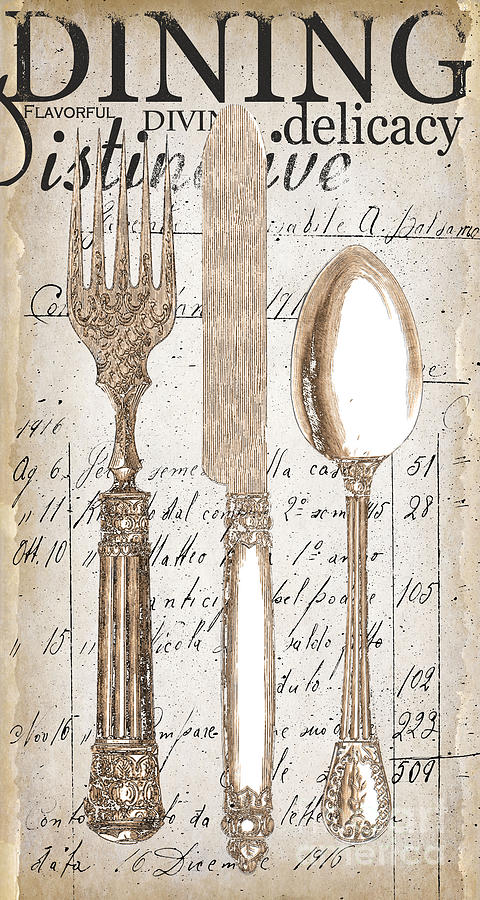 Vintage Painting - Antique Utensils for Kitchen and Dining in White by Grace Pullen