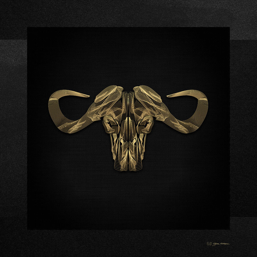 Horned Skulls - Gold Buffalo Skull X-Ray over Black Canvas No.1 Digital Art by Serge Averbukh