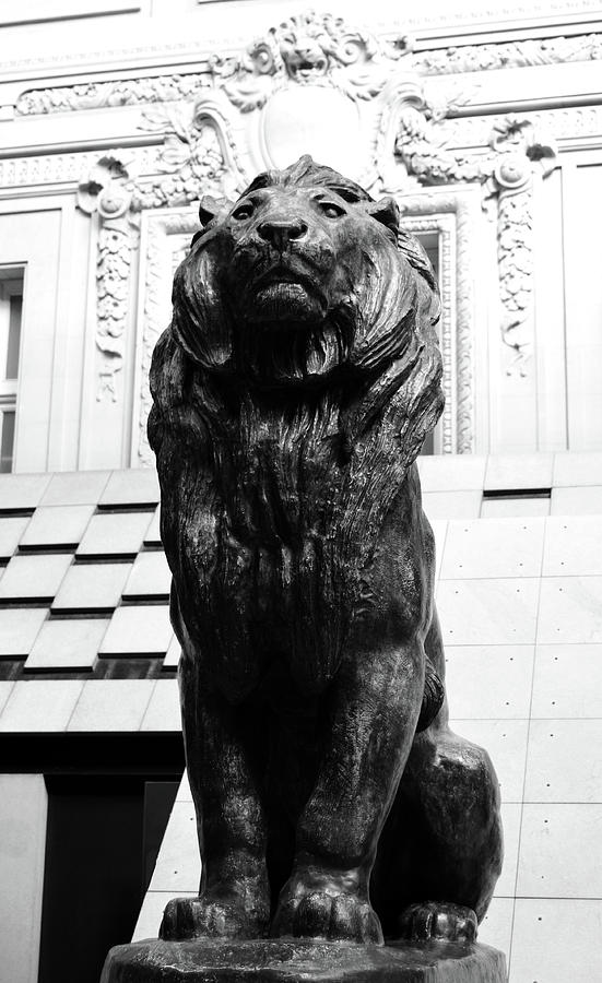 Antoine Louis Barye Seated Lion Sculpture Orsay Museum Paris France Black and White Photograph by Shawn OBrien