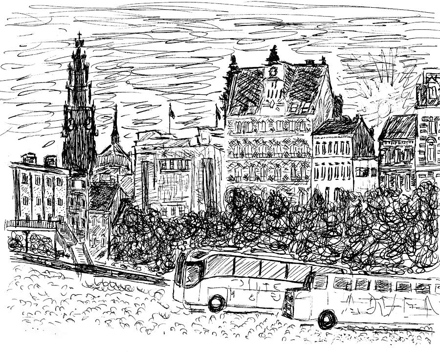Antwerp, Belgium Drawing by Ben Bohnsack