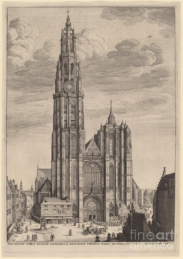 Antwerp Cathedral Drawing by Wenceslaus Hollar