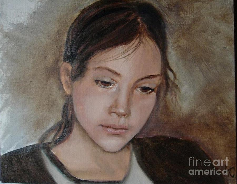 Anwen, portrait of a young girl Painting by Angela Cartner