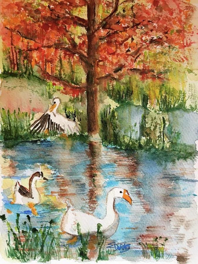 Anyones Duck Pond Painting by Elaine Duras