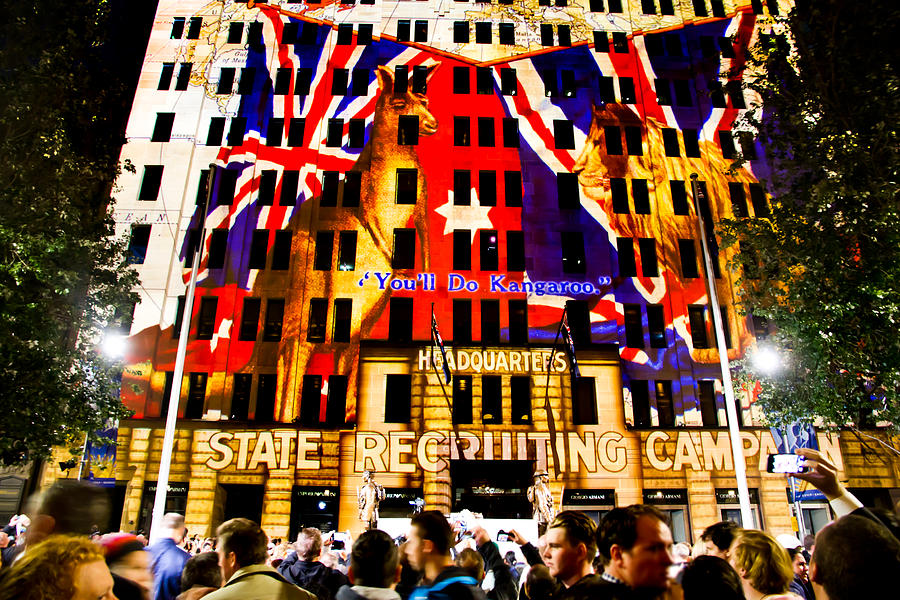 City Photograph - Anzac Pictures Projected In Martin Place 10 by Miroslava Jurcik
