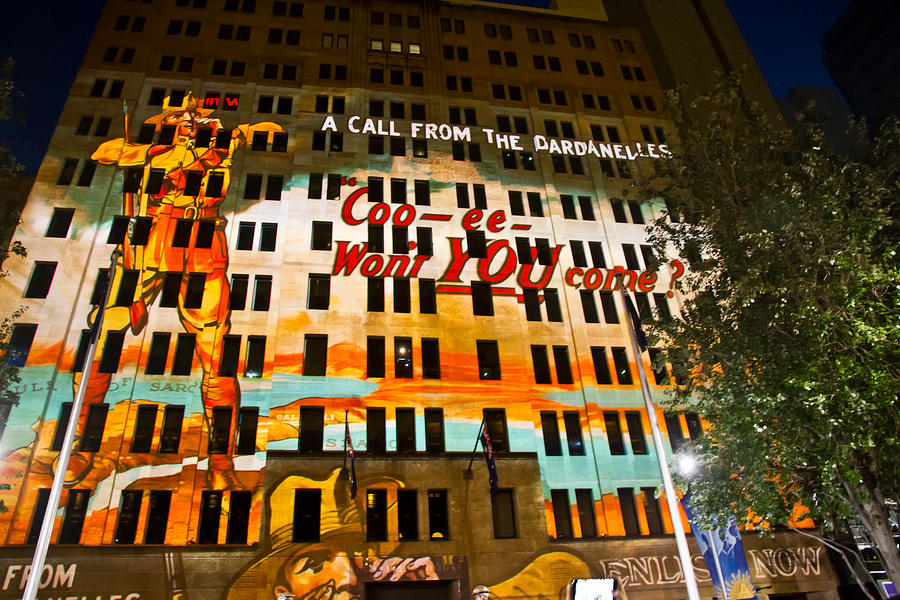 City Photograph - Anzac Pictures Projected In Martin Place 4 by Miroslava Jurcik
