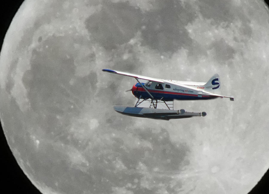 Airplane Photograph - AOP and the full moon by Mark Alan Perry