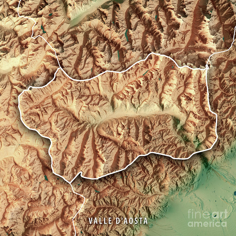 Aosta Valley State Italy 3D Render Topographic Map Border Digital Art   Aosta Valley State Italy 3d Render Topographic Map Border Frank Ramspott 