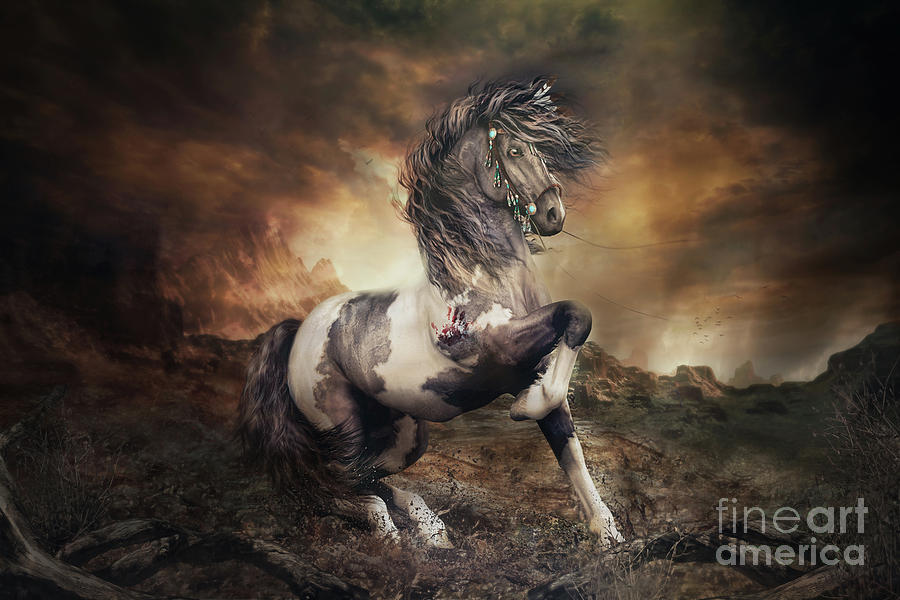 Apache War Horse Landscape Digital Art by Shanina Conway
