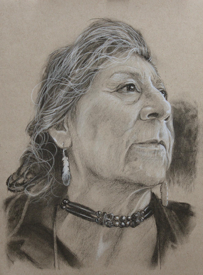 Portrait Drawing - Apache Woman by Todd Cooper