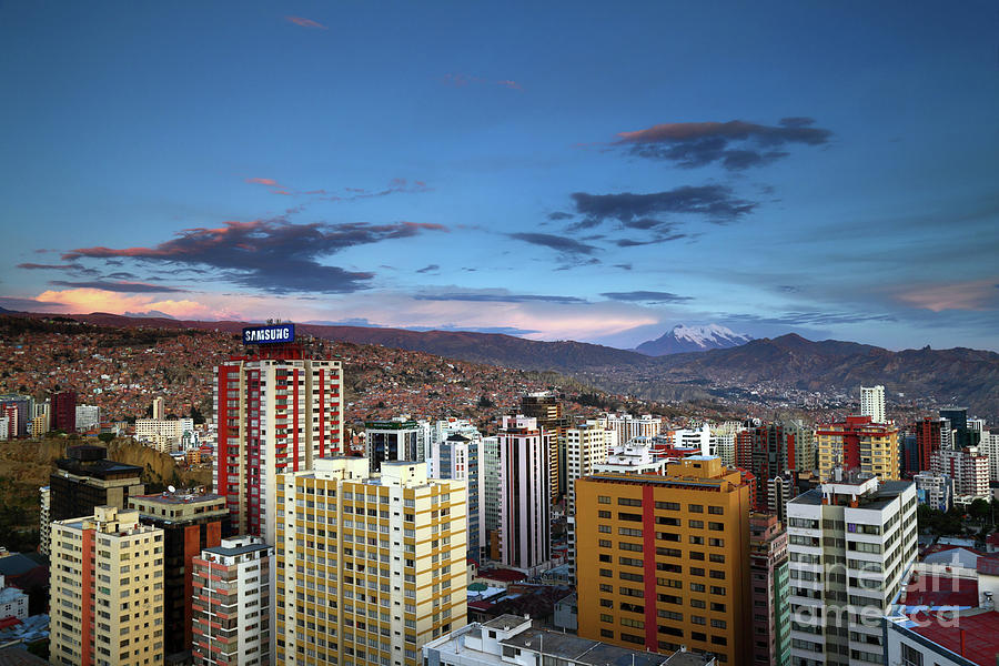 Apartment Buildings in Downtown La Paz at Sunset Bolivia Photograph by James Brunker